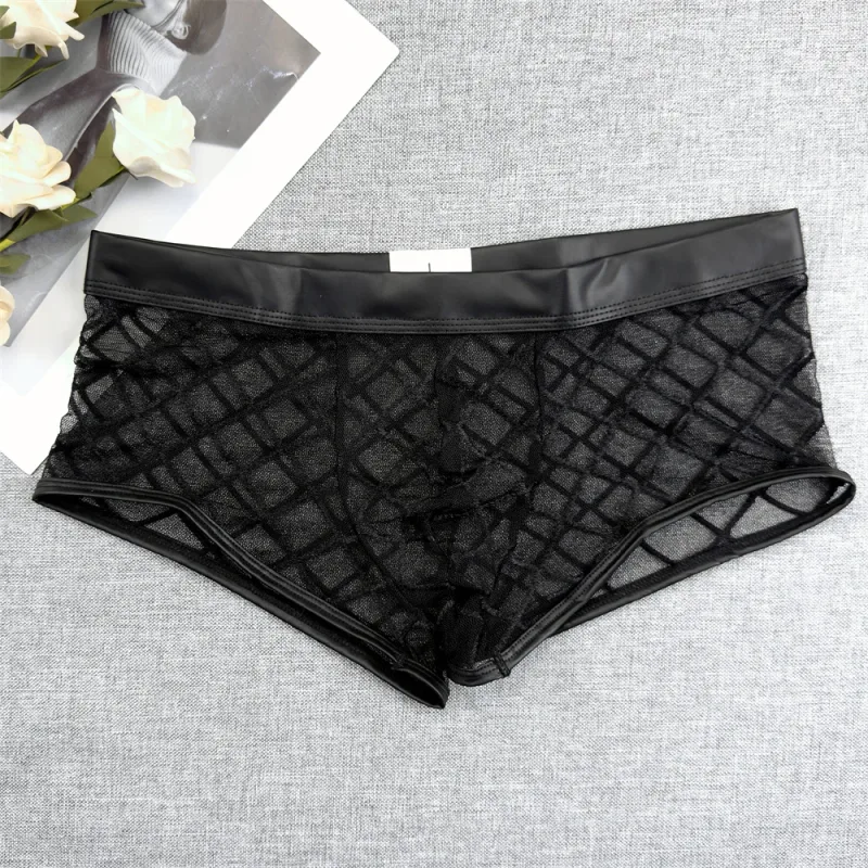 Mannelijke Sexy Diamond Mesh Ultradunne Transparante Boxershorts Zomer Sneldrogende Boyshorts Ardennen Pouch Heren Ondergoed