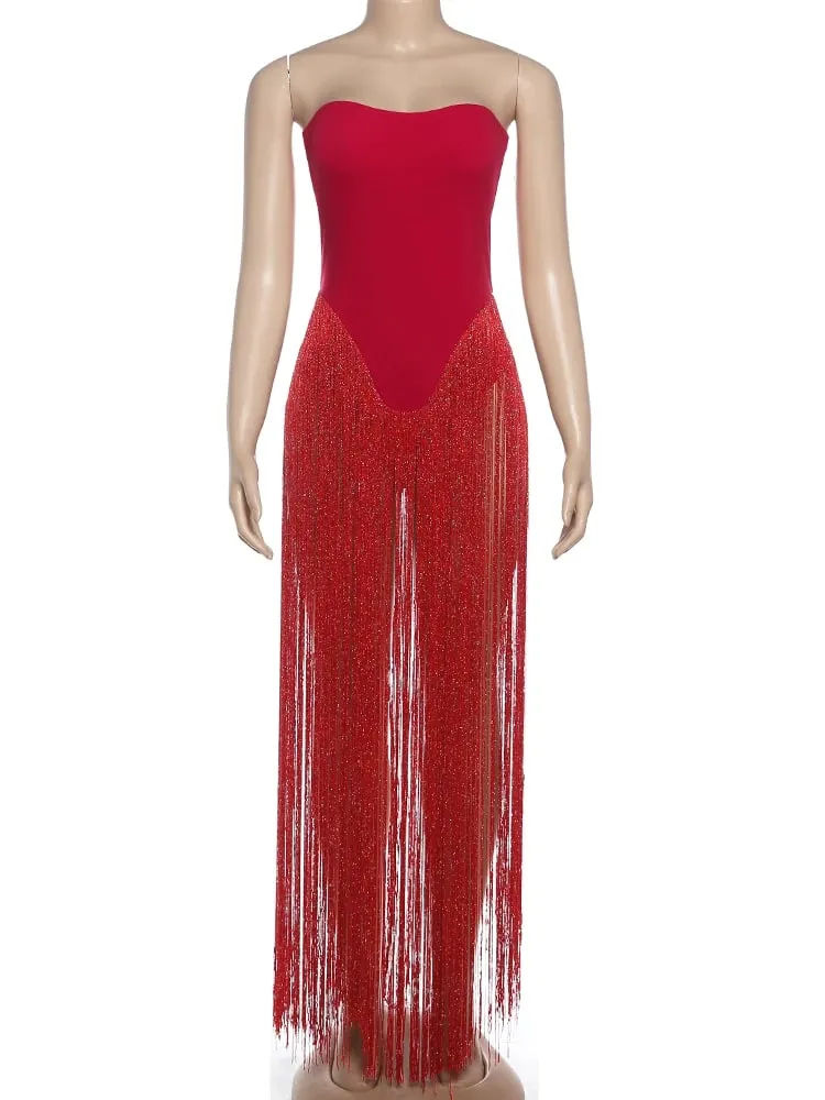 Weird Puss Valentine's Day Bodysuit Women Strapless Patchwork Tassel Sexy Beach Vacation Clubwear Midnight Party Tight Body Tops