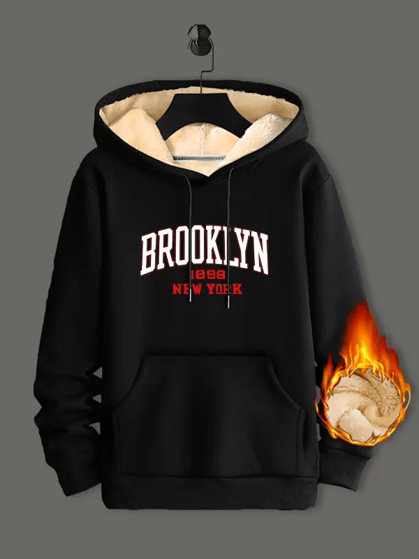 Winter Lambswool Hoodies Thicken Warm Windproof Sweatshirts Print Hooded Pullover Loose Men Women Winter Hoodies Black — image 6