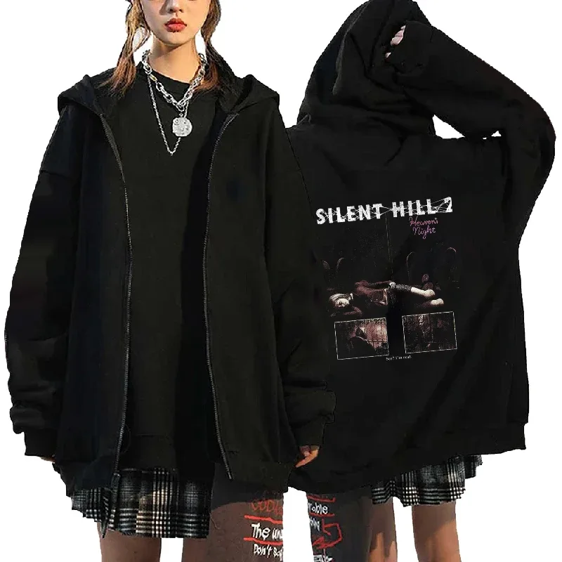 Anime Silent Hill 2 Pattern Print Graphic Zipper Hoodies Oversized Jacket Coat Sweatshirt Long Sleeves Cotton Men Women Clothing — image 3