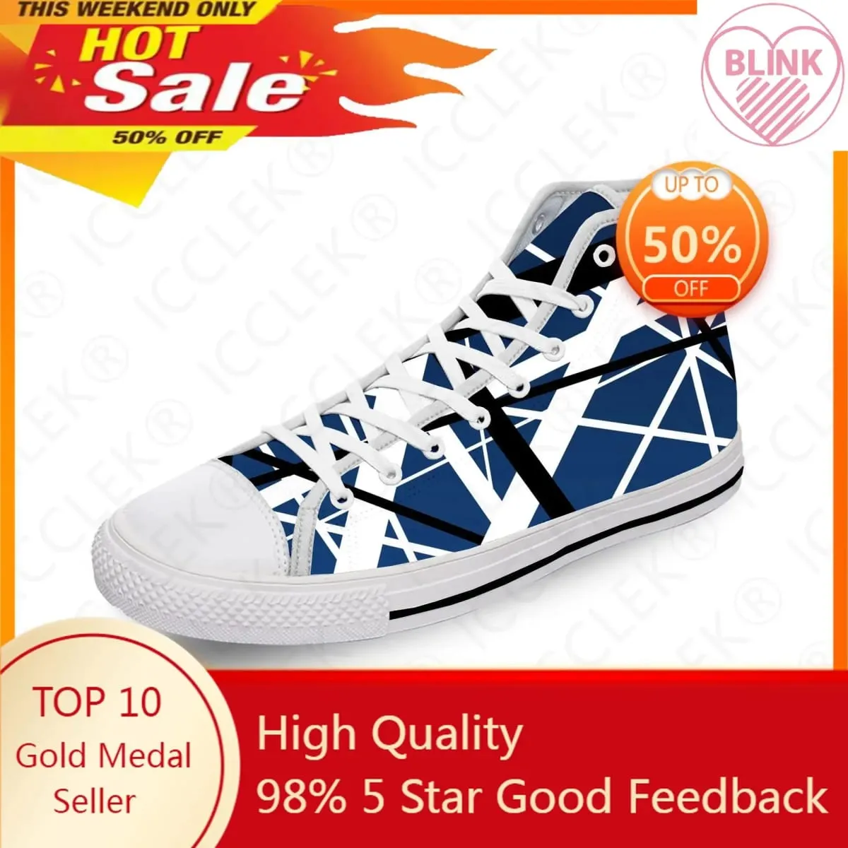 Hot Van EVH 5150 STRIPES Halen Harajuku Lightweight Cloth 3D Print High Top Canvas Shoes Mens Womens Casual Breathable Sneakers