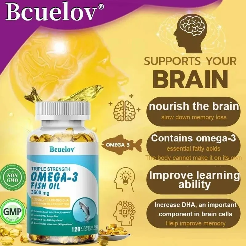 Bcuelov Omega-3 Fish Oil Dietary Supplement - Includes EPA & DHA - 3600 Mg Per Serving for Heart Joint Brain Eye Health