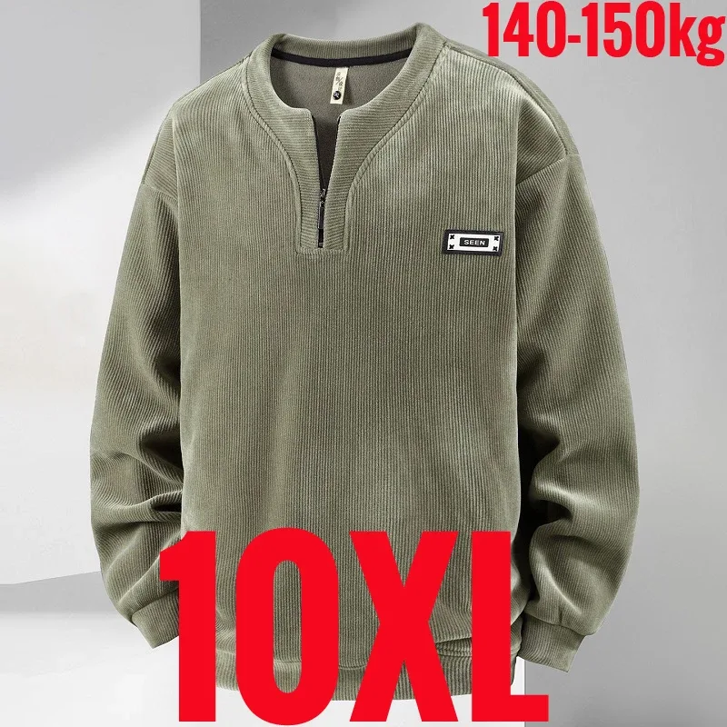 Extra Big Size Men's Sweatshirt Half Zip Pullover Corduroy Fleece Plus Large 6xl 7xl 8xl 9xl 10xl Autumn Winter Warm Casual Top