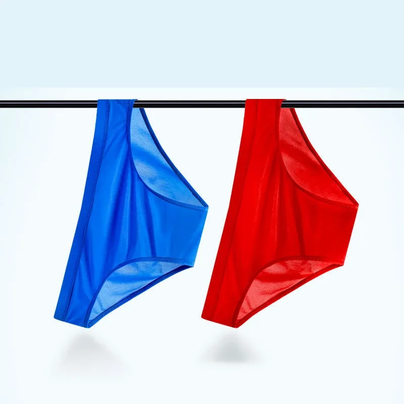 Men's Ice Silk Briefs Thin Quick Drying Underwear Low Waist Solid Color Underpants Male Sexy U Bulge Pouch Breathable Panties