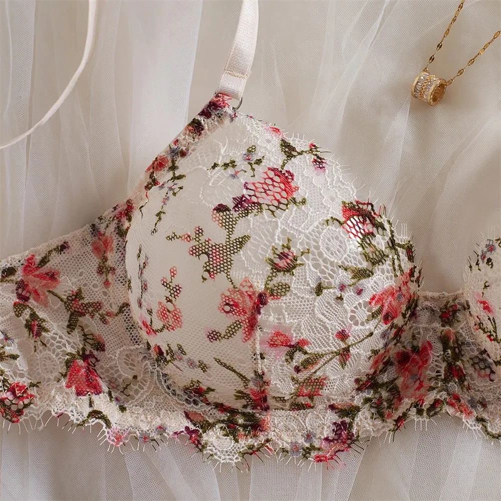 Krasapt francês flor bordado lingerie 2 peças conjuntos de renda extravagante retalhos ver através de sutiãs e calcinhas ternos sexy roupas eróticas — image 5