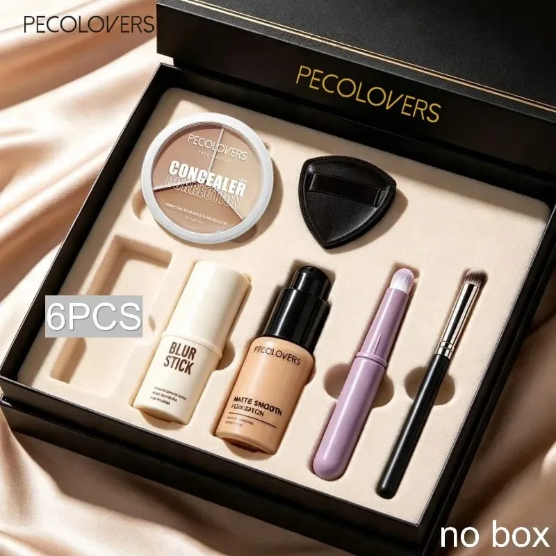 6PCS Face Set Liquid Foundation+concealer+pre Makeup Primer+makeup Tools Perfect Foundation Full Set of Face Cosmetics