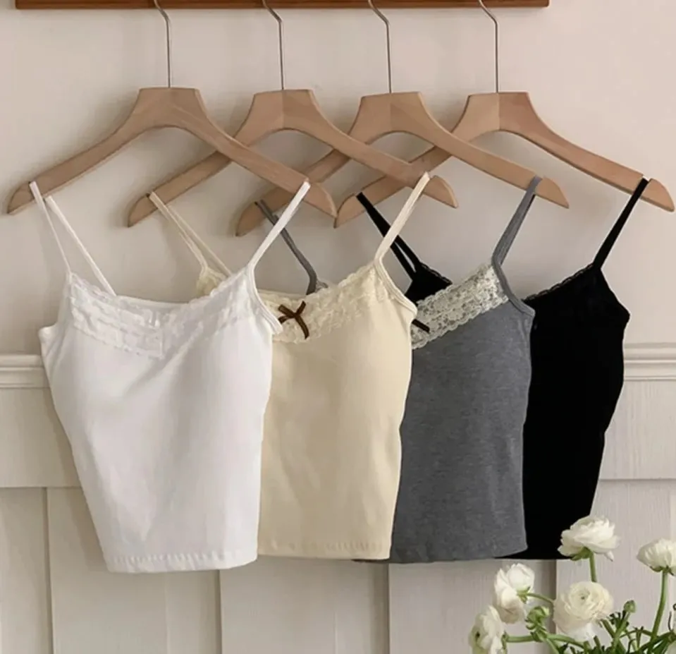 Sommarväst för kvinnor ärmlös spets utan axel Sexig slimmad topp med bröstdyna Fashionabla linne Y2K vadderad camisole för kvinnor — image 5
