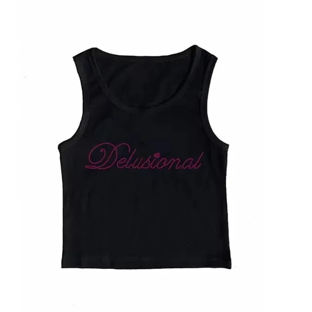 Vintage Punk Rhinestone Letter Goth Streetwear Short Sleeve T Shirts Y2k Tanks Tops T-shirt Women Summer Camis Coquette Clothes — image 12
