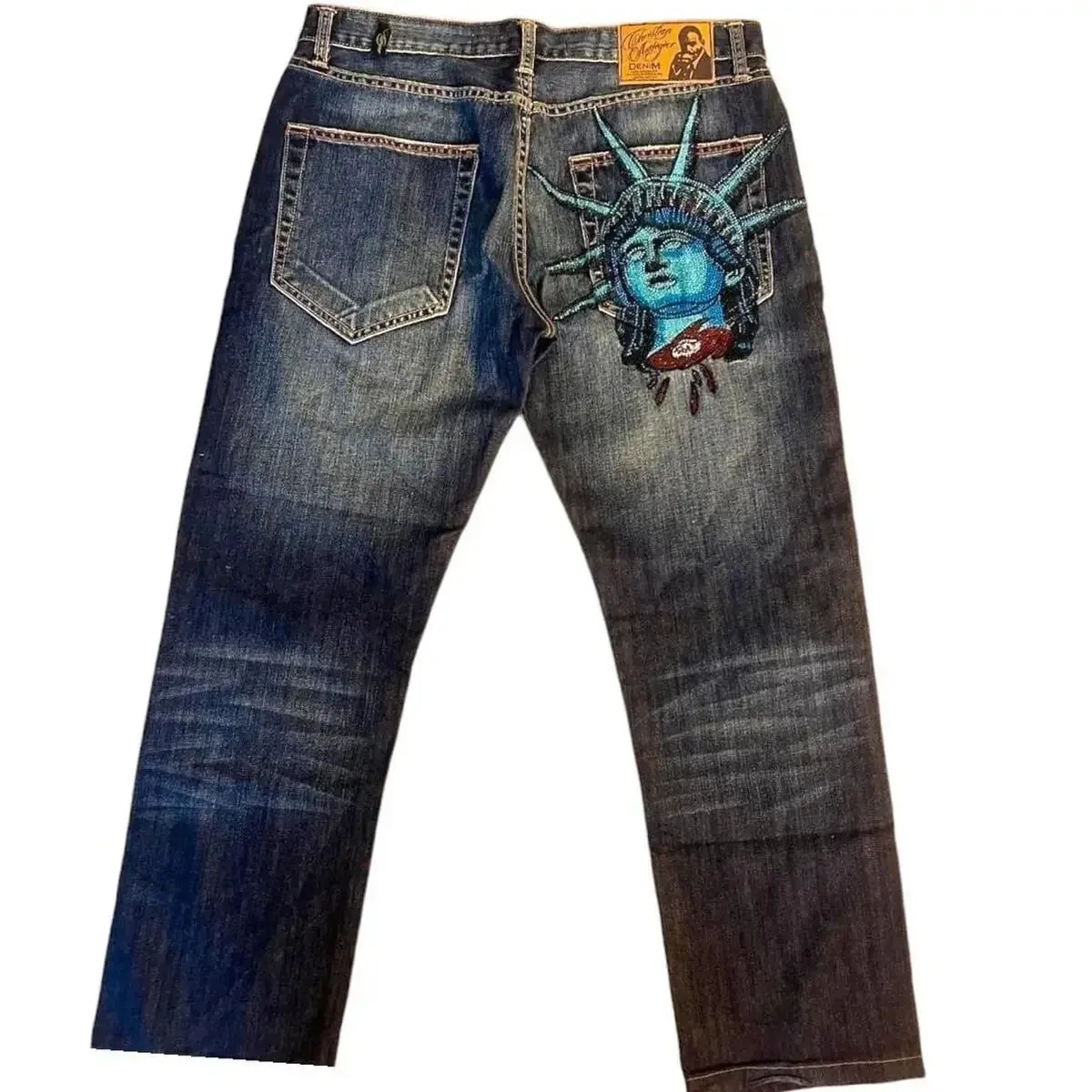 90s Gothic Centipede Embroidery Washed Oversized Wide-Leg Pants Jeans Men Y2K New Harajuku Punk Hip-Hop Rock Couple Street Wear