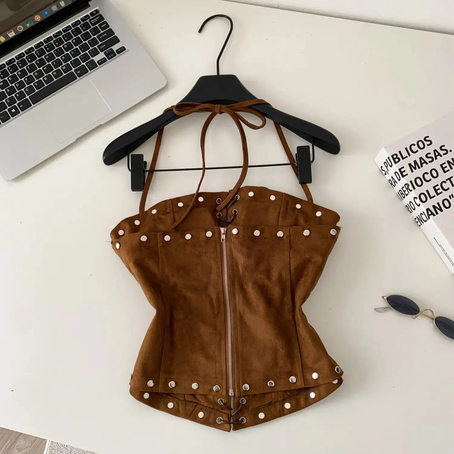 Sexy Bandage Halter Solid Tanks Top Vintage Corset Bustier Korean Autumn Camis Women Party Spice Girl Crop Top