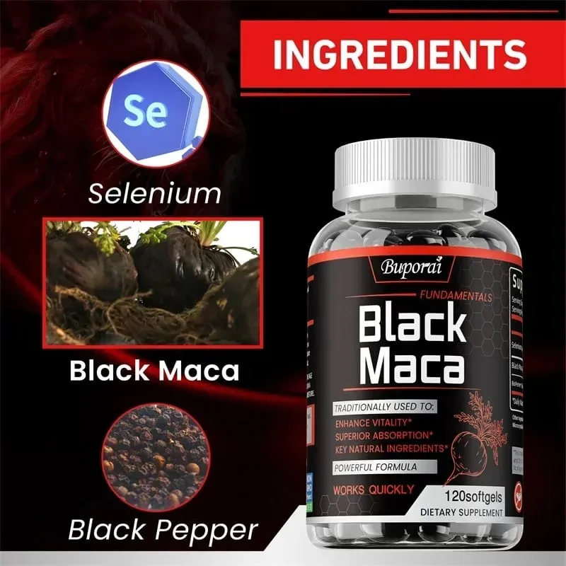 Black Maca Supplement - Natural Nergizer Improve Performance Energy Endurance Muscle Mass Improve Balance Hormones