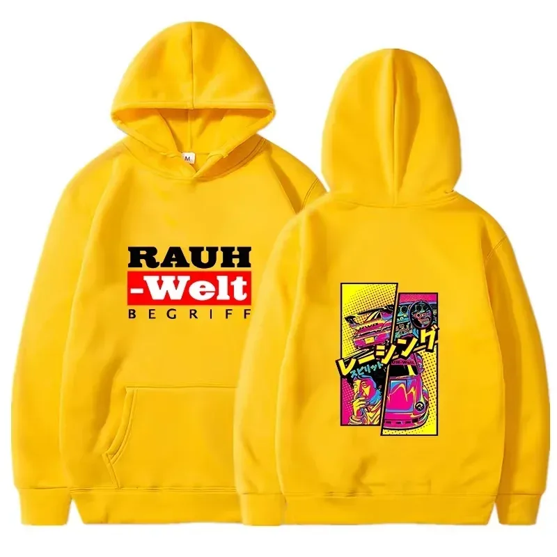 Rauh Welt Hoodie Auto Widebody Tuning JDM Racing Pop Art Comic Ästhetik Schwarz Übergroßes lässiges Sweatshirt Langarm