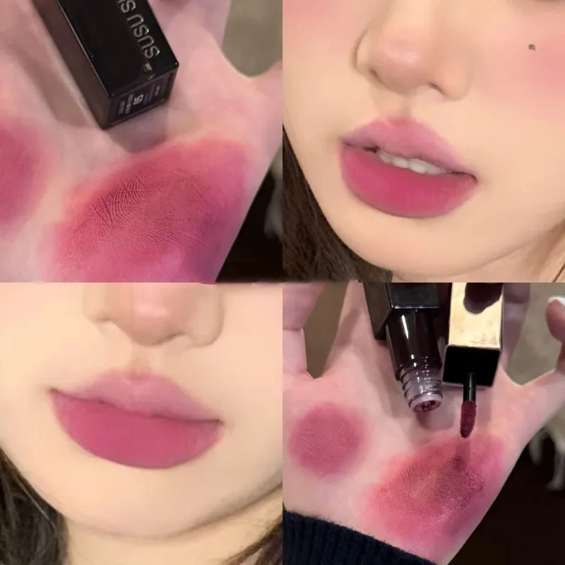 Waterproof Punk Gothic Matte Black Lipstick Purple Lipgloss Makeup Mousse Lip Mud Dark Red Brown Lipstick Non-stick Cup Lip Tint