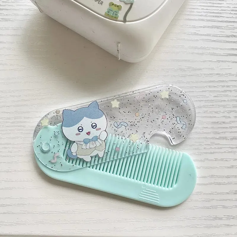 New yiji Cartoon Folding Small Comb Portable Pocket Makeup USAGI うさぎ ハチワレ Hachiware Mini Cute Comb Bangs Comb Gift — image 10