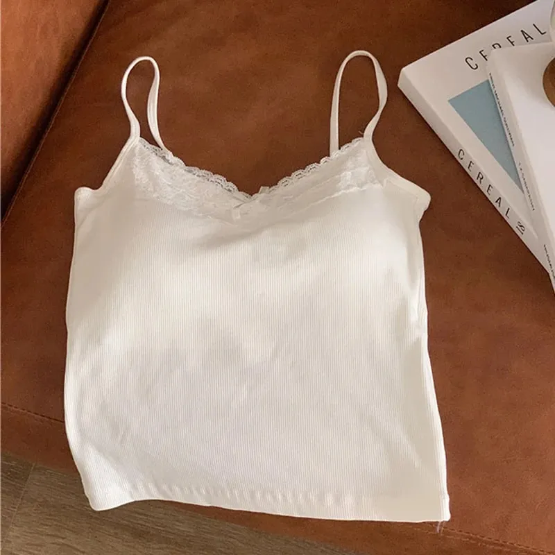 Sommarväst för kvinnor ärmlös spets utan axel Sexig slimmad topp med bröstdyna Fashionabla linne Y2K vadderad camisole för kvinnor — image 11