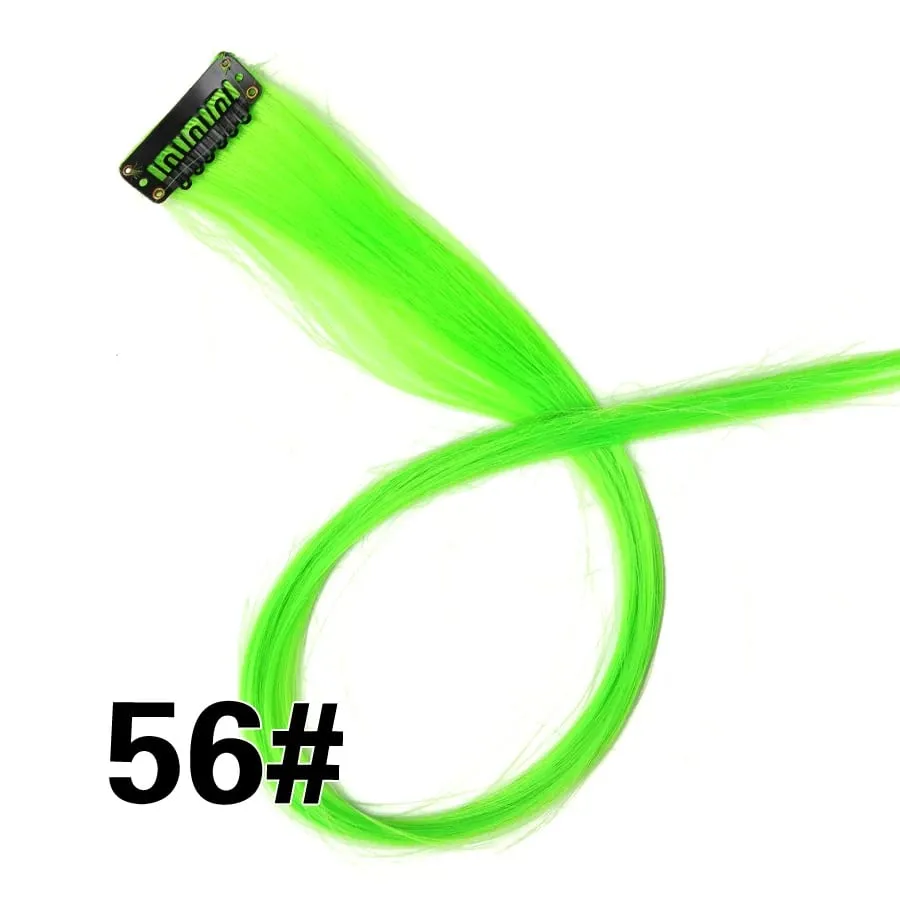 Lige farvet hårstykke Hair Extensions Clip In Highlight Regnbuehår Pink Blå Lilla Syntetisk på klips til kvinder piger — image 62