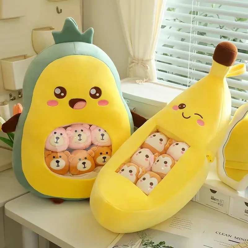 Six Small Toys Inside Cute Cartoon Fruit Plush Pillow Soft Stuffed Sofa Cushion Homdecor Pillow Backrest Children's Gift