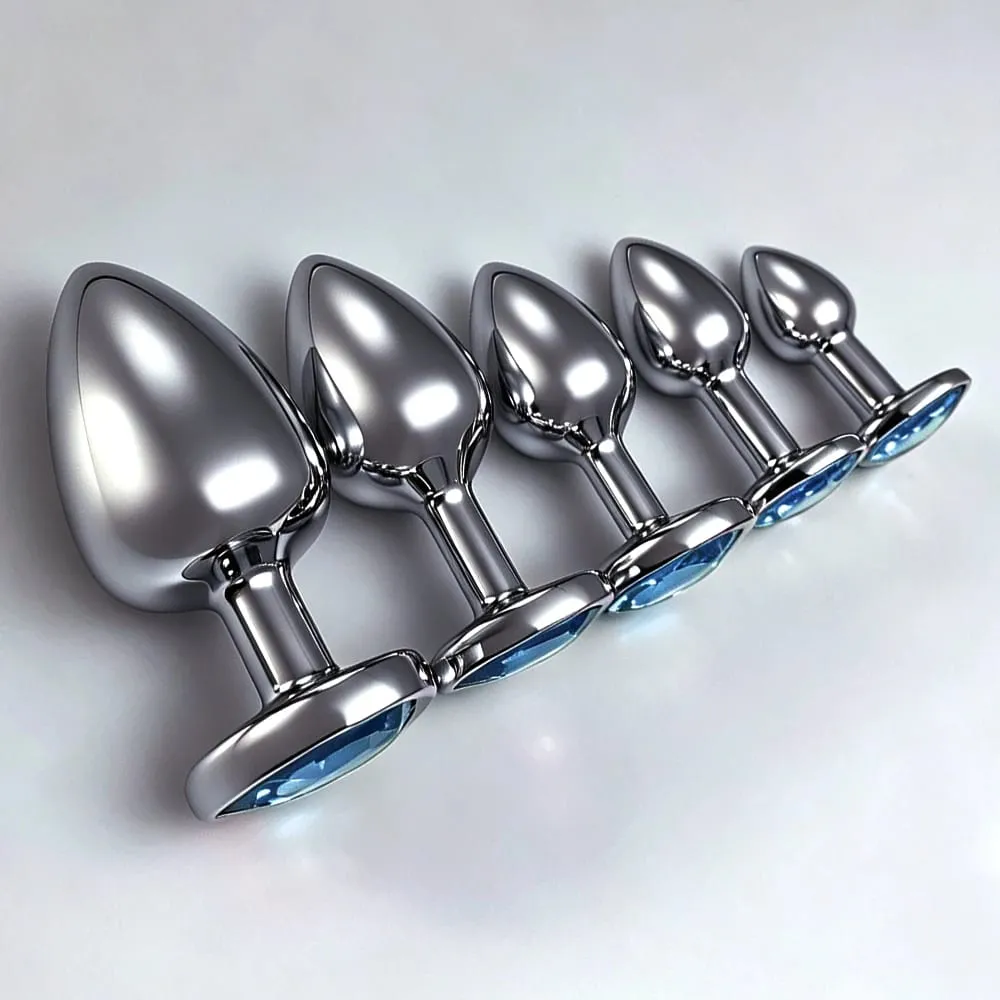 5 Sizes Metal Anal Plug Set with Heart Base Smooth Prostate Massage Butt Plug Sex Toys for Men Women Couples