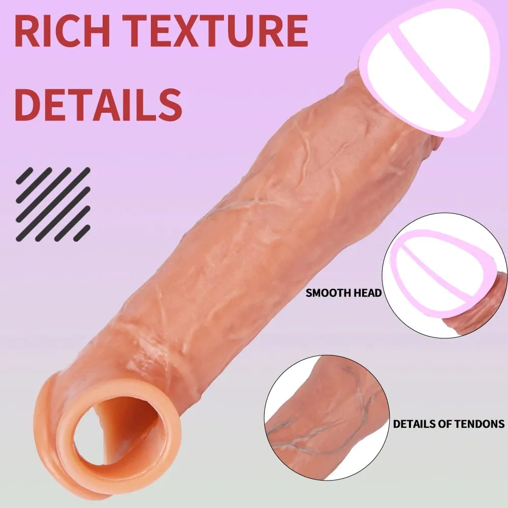 Sarung Silikon Tipis Lengan Penis Dapat Digunakan Kembali Realistis dengan Cincin Anti Jepret Pemanjang Pembesaran Ayam untuk Pria Menunda Ejakulasi