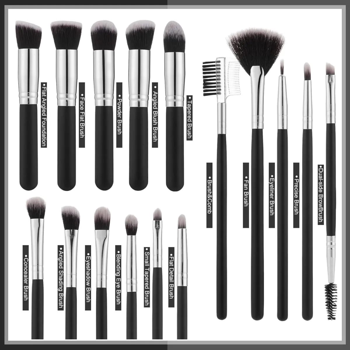 16Pcs Professional Makeup Brush Set Eye Shadow Contouring Foundation Highlight Setting Powder Blending Makeup Sponge Powder Puff
