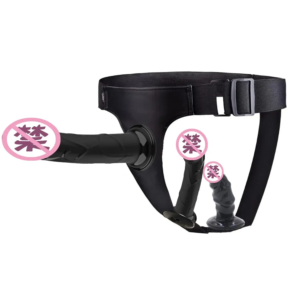 Factory Direct Triple - Prong Lesbian Strap - on: Leather Pants Wear with Realistic Dildos Adult Erotic Wholesale Sex Toys