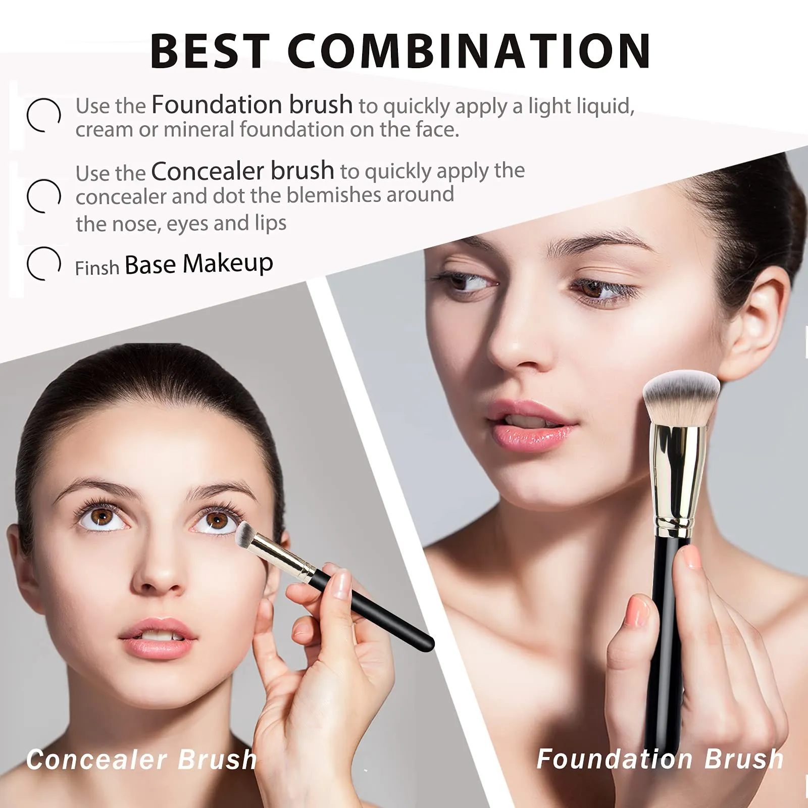 3 PCS Makeup Brushes Set Includes Foundation Brush Flawless Concealer Brush Powder Brush — image 4