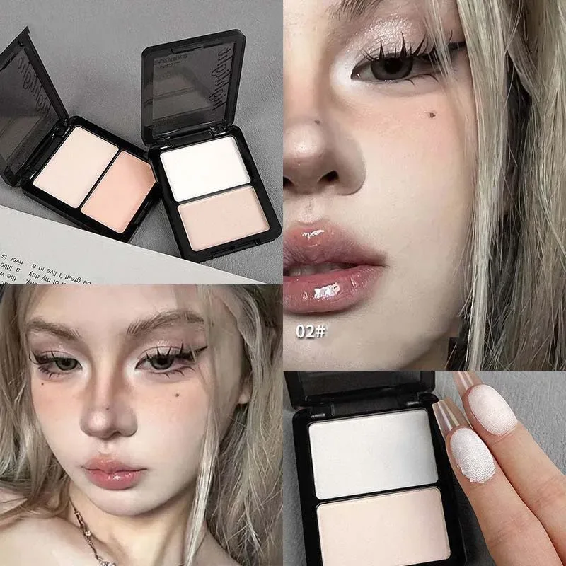 Two Color Highlight & Eye Shadow Powder Delicate Natural Lightweight Matte Finish Eyeshadow Soft Focus Face Brightening Makeup
