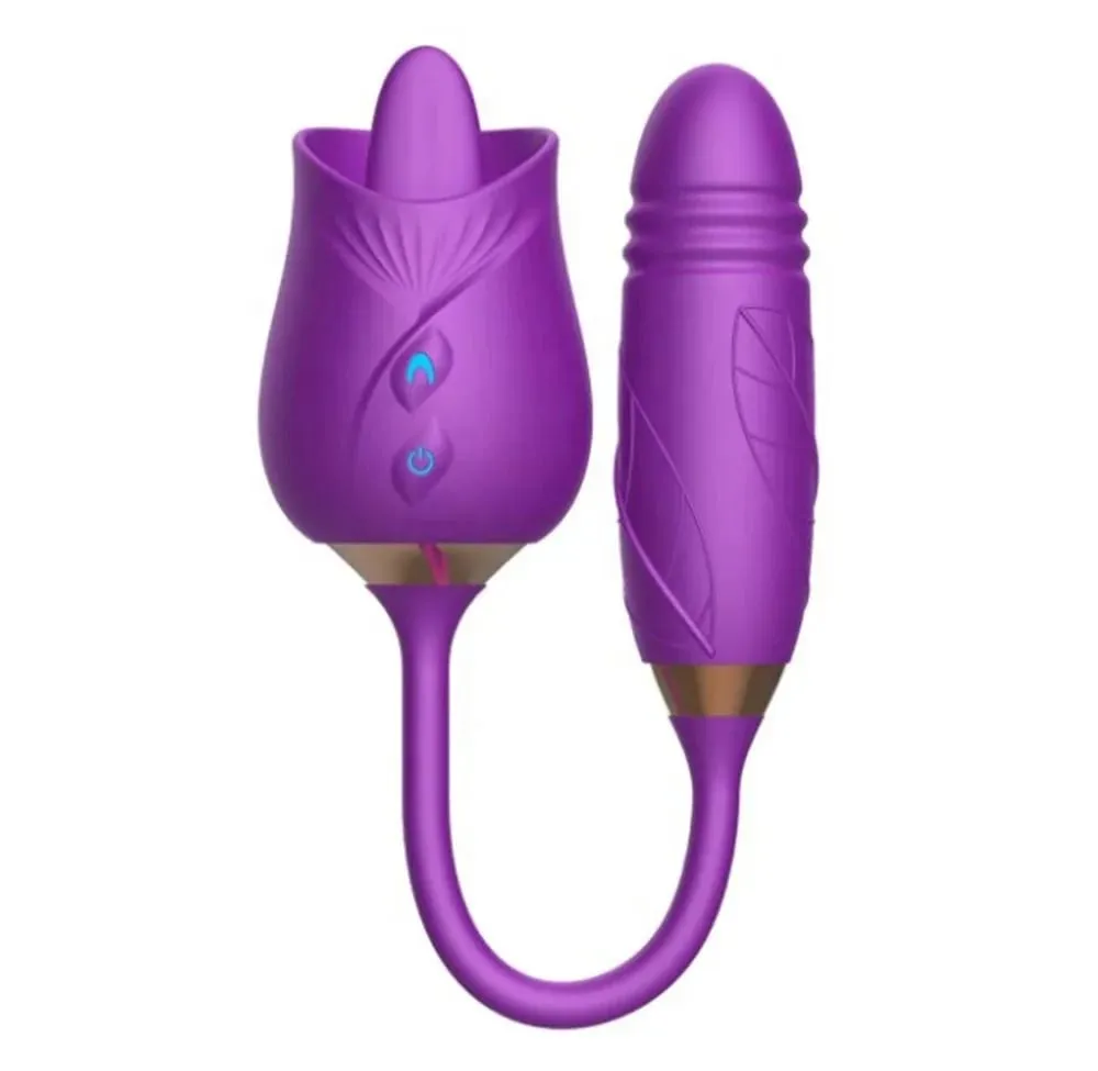 Rose-Licking Vibrator for Women Nipple Clitoral Stimulator Massager Thrusting Dildo 2 in 1 Sex Toy for Women Adult Sex Products