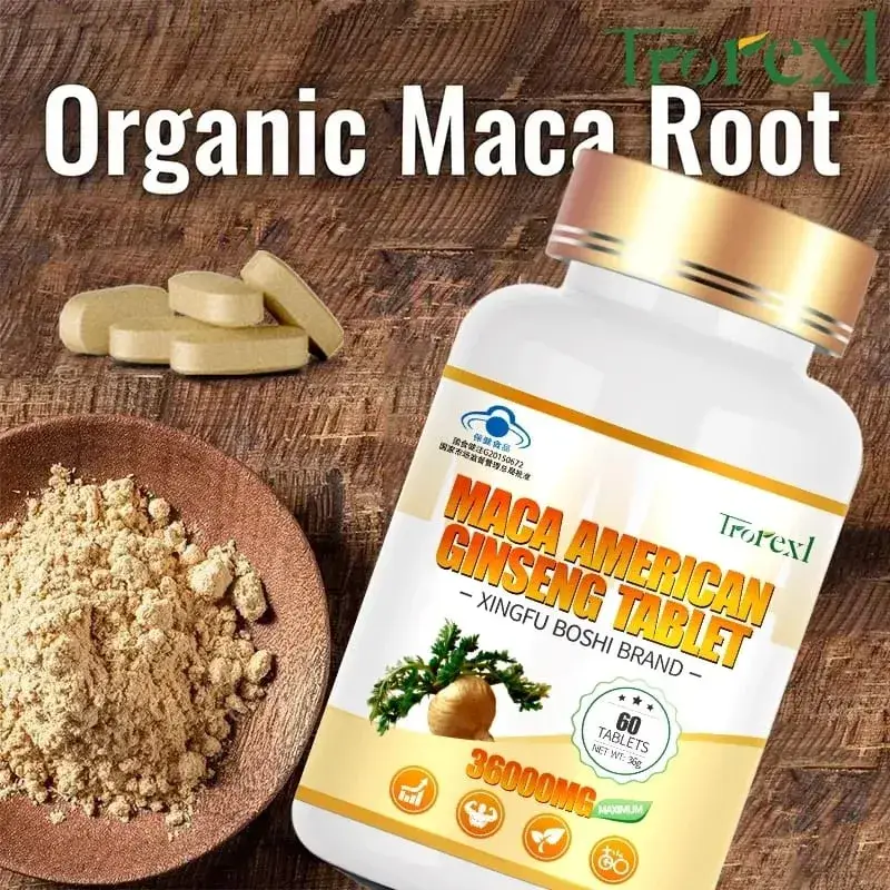 Organic Maca Root Powder with Ginseng Extract Supplement for Men and Women Health- Vegan Potency enhancement Pills