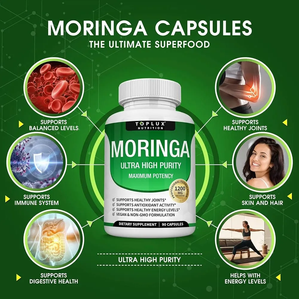 Premium Magnesium Complex Supplement 1000mg Magnesium Glysinate 525mg Blood Sugar Complex 940mg Moringa Capsules 1200mg Non-GMO