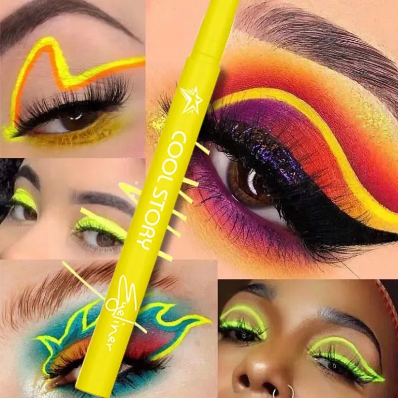 12 Color UV Fluorescent Eyeliner Gel Pen Waterproof Quick Drying Neon Colorful Eyeliner White Blue Purple Music Party Eye Makeup — image 4