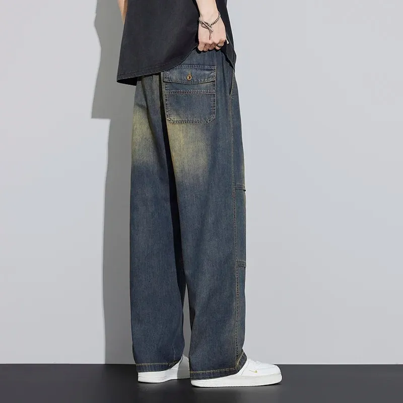 2026 New Japanese Style Textured Grid Men's Jeans Plus Size Loose Straight Vintage Washed Casual Daily Denim Pants — image 3