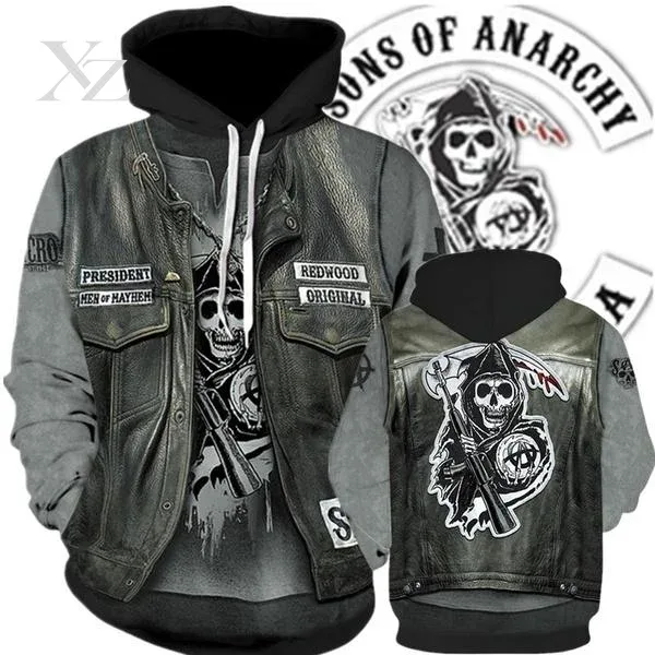Hot Sale Men's 3D Print Hoodies Sweatshirts Sons of Anarchy Street Style Unisex Loose Casual Pullover Y2K Tracksuit Autumn