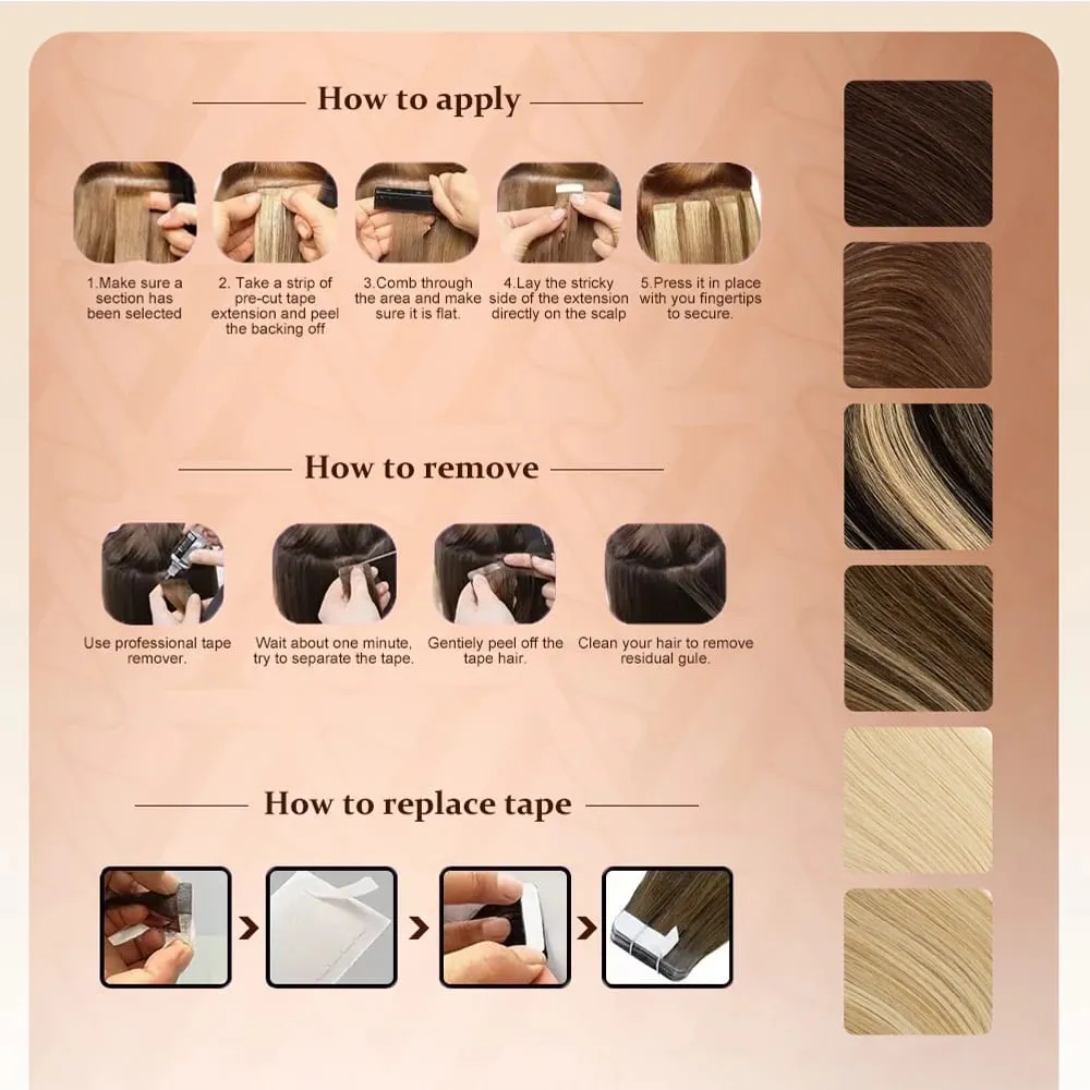 Nastro dritto nelle estensioni dei capelli umani 16-26 pollici Nastro adesivo invisibile reale naturale al 100% per le donne — image 6