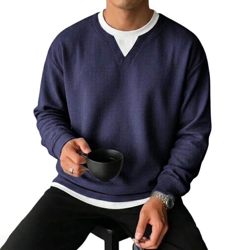 New Long Sleeve Sweatshirts for Men Casual T-Shirts Luxury Men's Coats Waffle Crew Neck Hoodie Men Poleron Breathable Tshirts