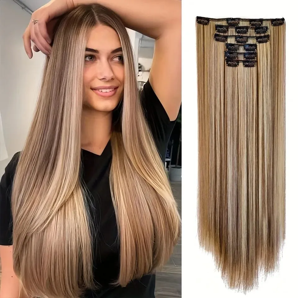 Clip In Hair Extensions Hair Extensions Thick Long Lace Weft Lightweight Synthetic Hairpieces For Women Chocolate Brown With Go — image 2