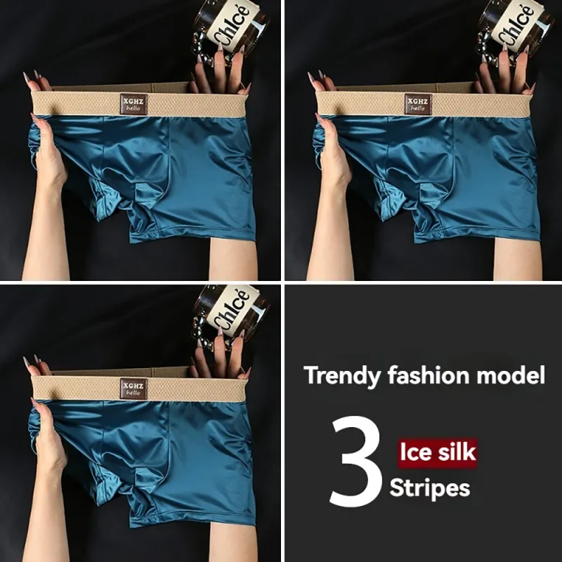 3PCS/Pack Luxury Ice Silk Satin-like Men's Panties Super Soft Boxer Homme Cool Breathable Comfortable Man Underwear Underpants