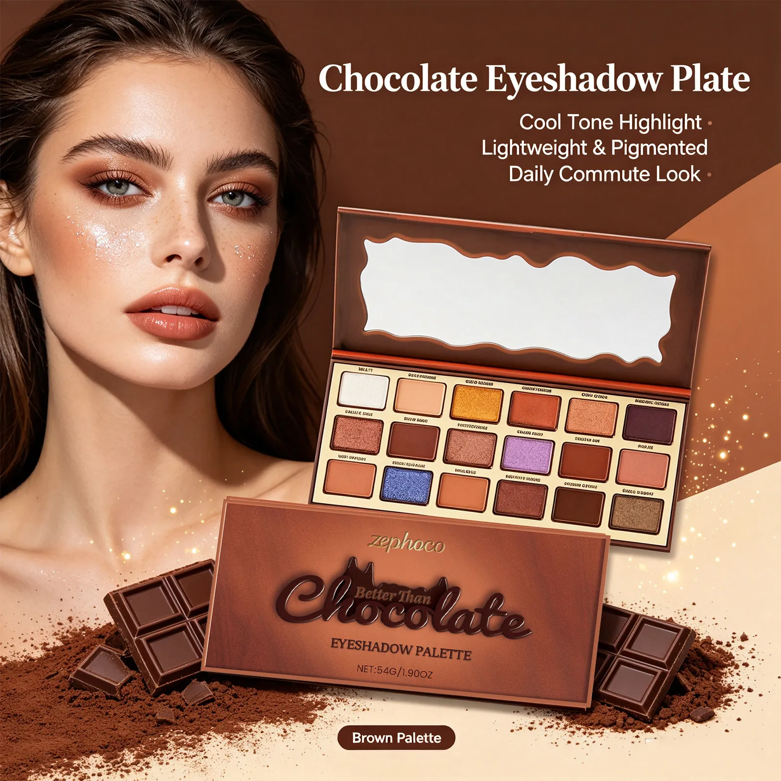 18 Color Chocolate Style Eyeshadow Palette Earth Colored Highlight Cool Tone Long Lasting Pigmented Eyeshadow Eye Makeup