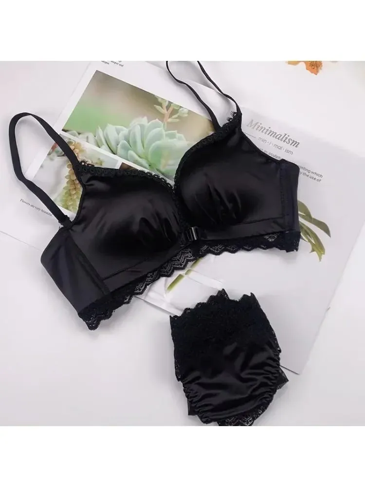Front Closure Push Up Bra Set - Women's Small Bust Lace Underwire Lingerie | Pull Up Lift Sexy Thin Beauty Back Bralette