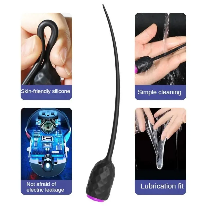 Long Urethral Vibrator Catheter Urethra Sound Dilator Massager 10 Speed Dildo Vibrator Catheter Penis Plug Sex Toys for Men Gay