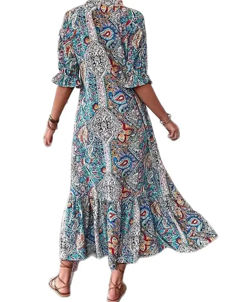 Women's Spring Summer Casual Holiday Dress New Print Fashion Elegant Loose Clubwear Womens Clothing Party Dresses Robe Femme