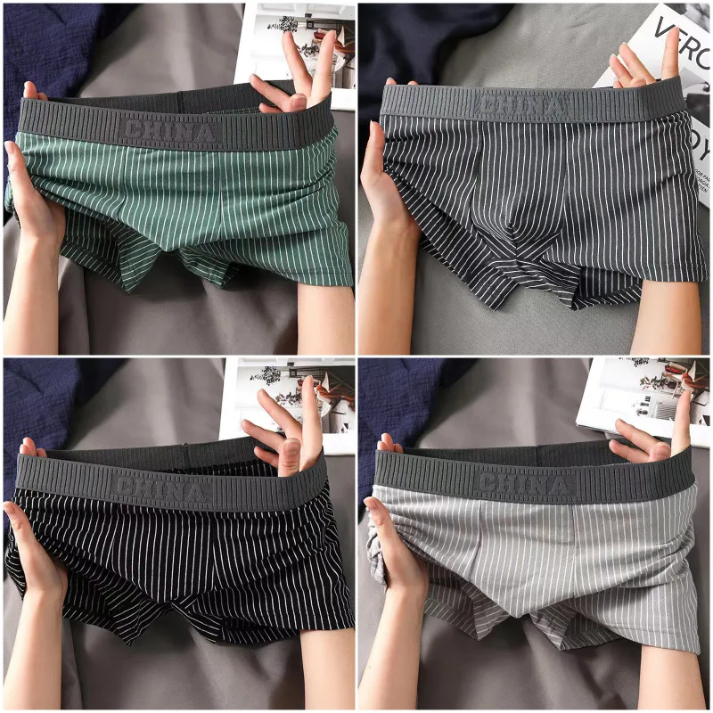 4Pcs Boxer Shorts Men's Underwear Sexy Panties Cotton Boxers Striped Underpants Male Shorts U Convex Lingerie Plus Size L-6XL