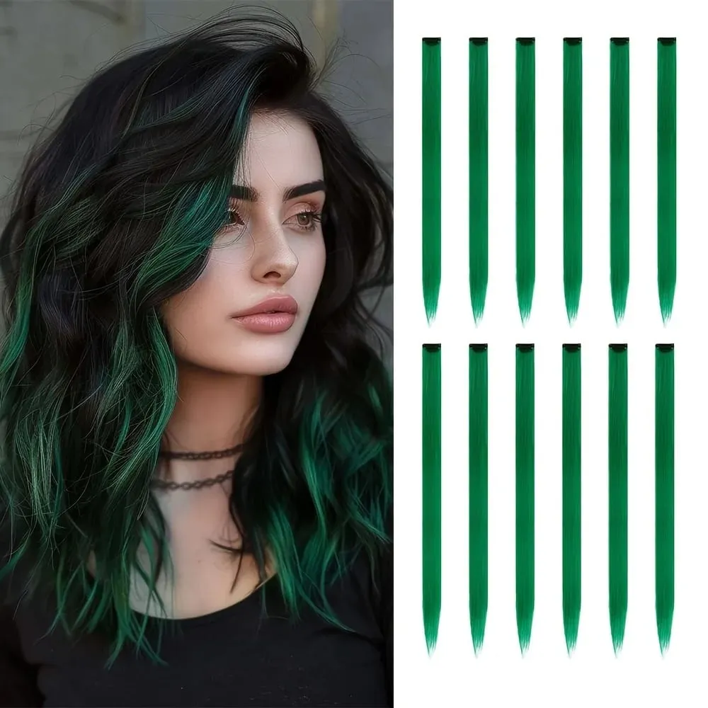 12Pcs Clip In Hair Extensions 22 Inch Synthetic Color Extensions Women's Exclusive Long Straight Style Multiple Colors Available — image 14