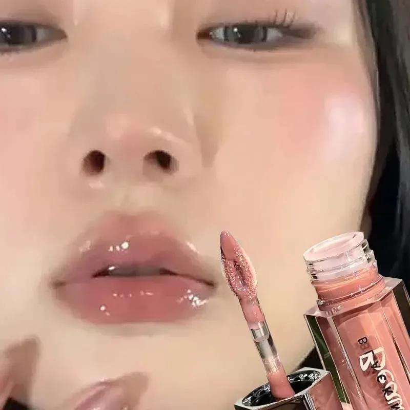 Ice Transparent Brown Lip Gloss Moisturizing Glossy Liquid Lipstick Nude Water Light Glass Mirror Lip Glaze Long-lasting Makeup