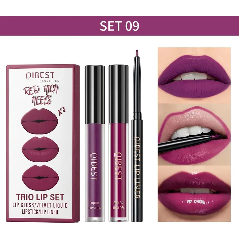 3pcs Lips Makeup Sets Include Lip Glaze Lip Mud And Lip Liner Long Lasting Nude Red Black Brown Lip Gloss Tint Cosmetics