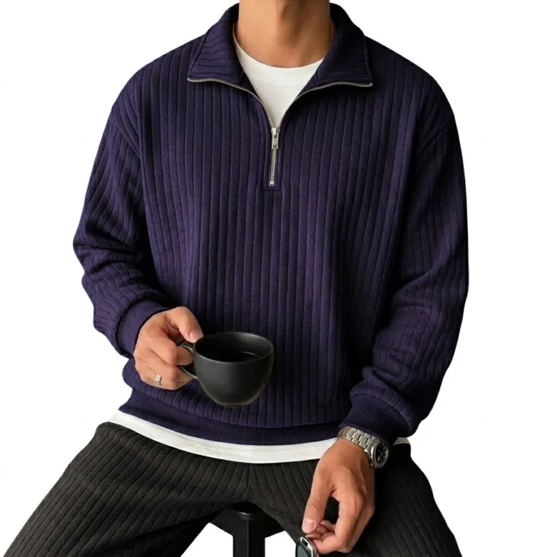Quarter Zip Men's Sweatshirts Luxury Solid Stripes Pullover Zip Up Hoodies Gym Man V Neck Zip Up Shirts Long Sleeve Mens Coats — image 5