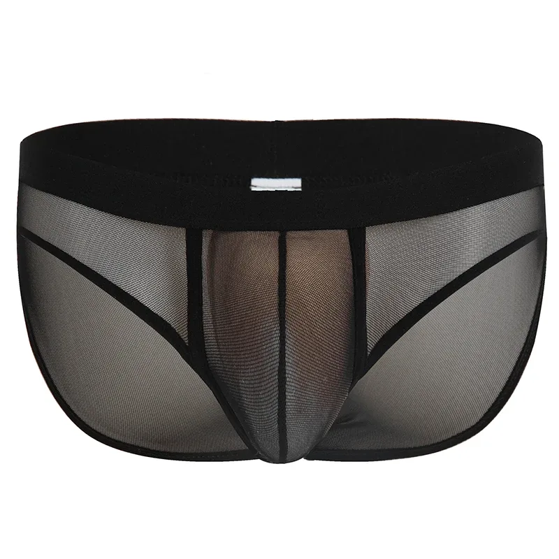 Fashion Solid Color Men Underwear Mesh Breathable Briefs Underpants Low Waist Trunks Male