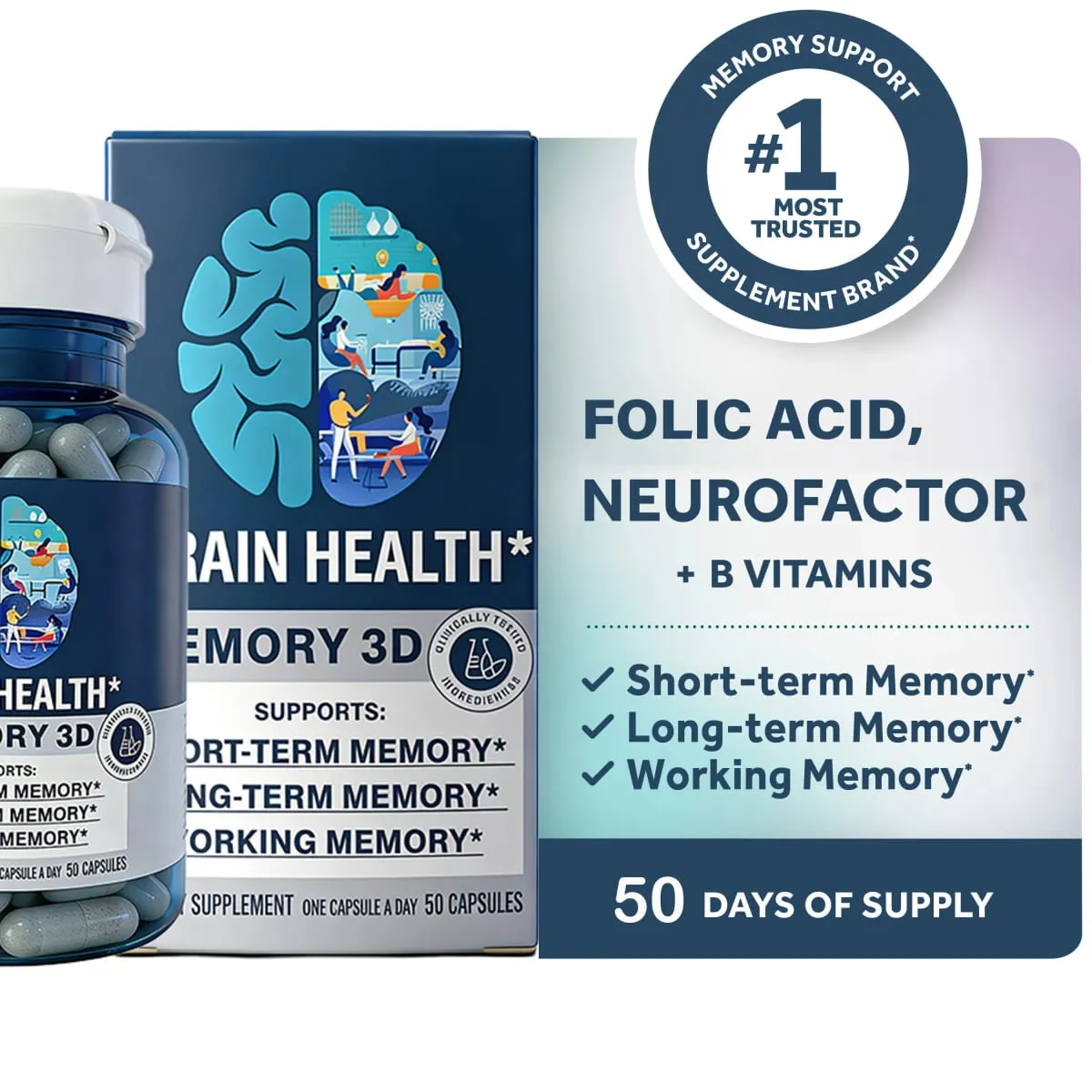 Integratore Memory 3D Brain - Capsule nootropiche per la concentrazione della memoria e le funzioni cognitive - Memoria di lavoro e a breve termine a lungo termine