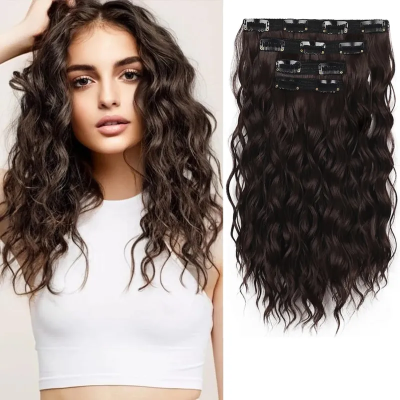 4PCS Synthetic Hair Extensions 14inch Short Curly Wavy Brown Blonde Invisible Lace Weft Natural Soft Hairpieces for Women — image 11