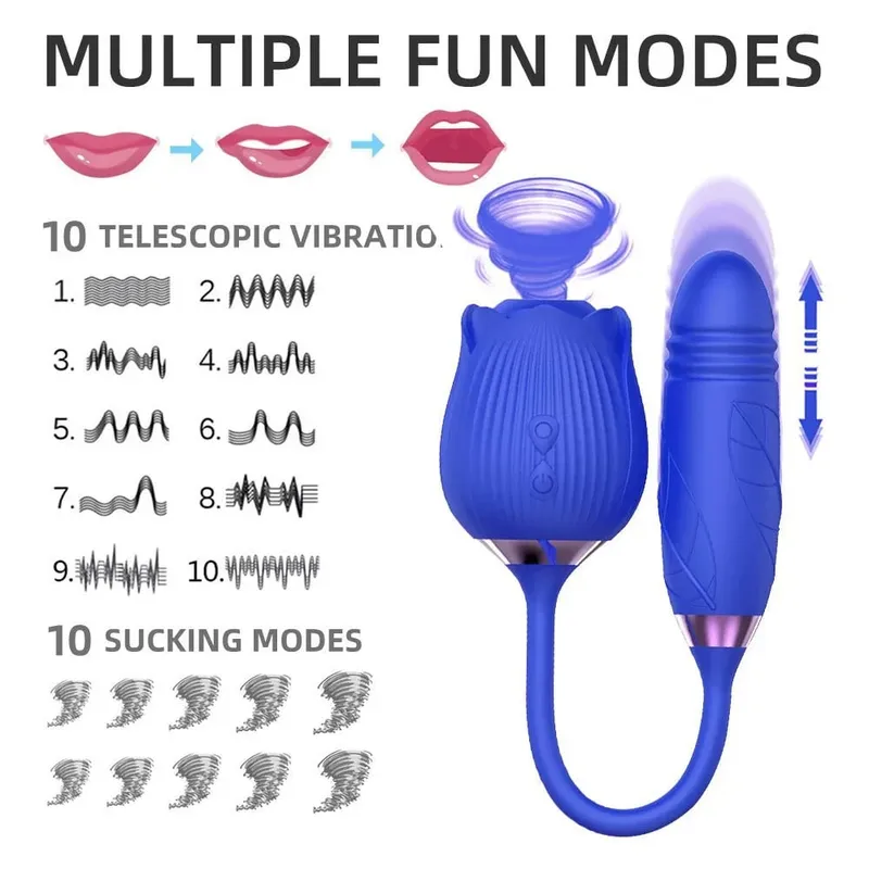 Rose-Licking Vibrator for Women Nipple Clitoral Stimulator Massager Thrusting Dildo 2 in 1 Sex Toy for Women Adult Sex Products